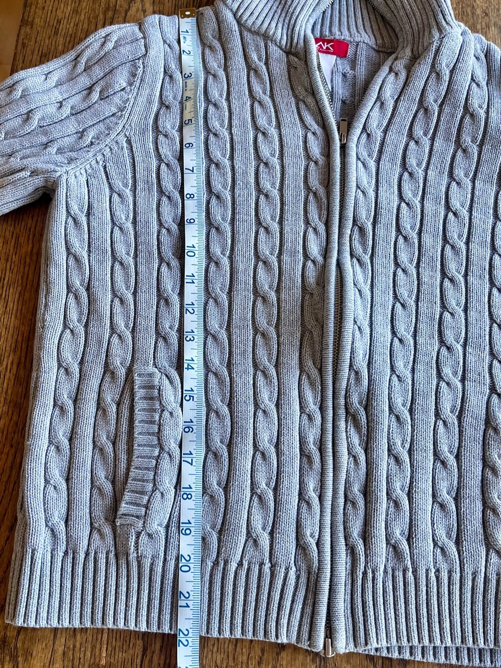 Anne Klein Sport Gray Cable Knit Full Zip Mock Neck Sweater - Size L - vintage - Picture 8 of 9